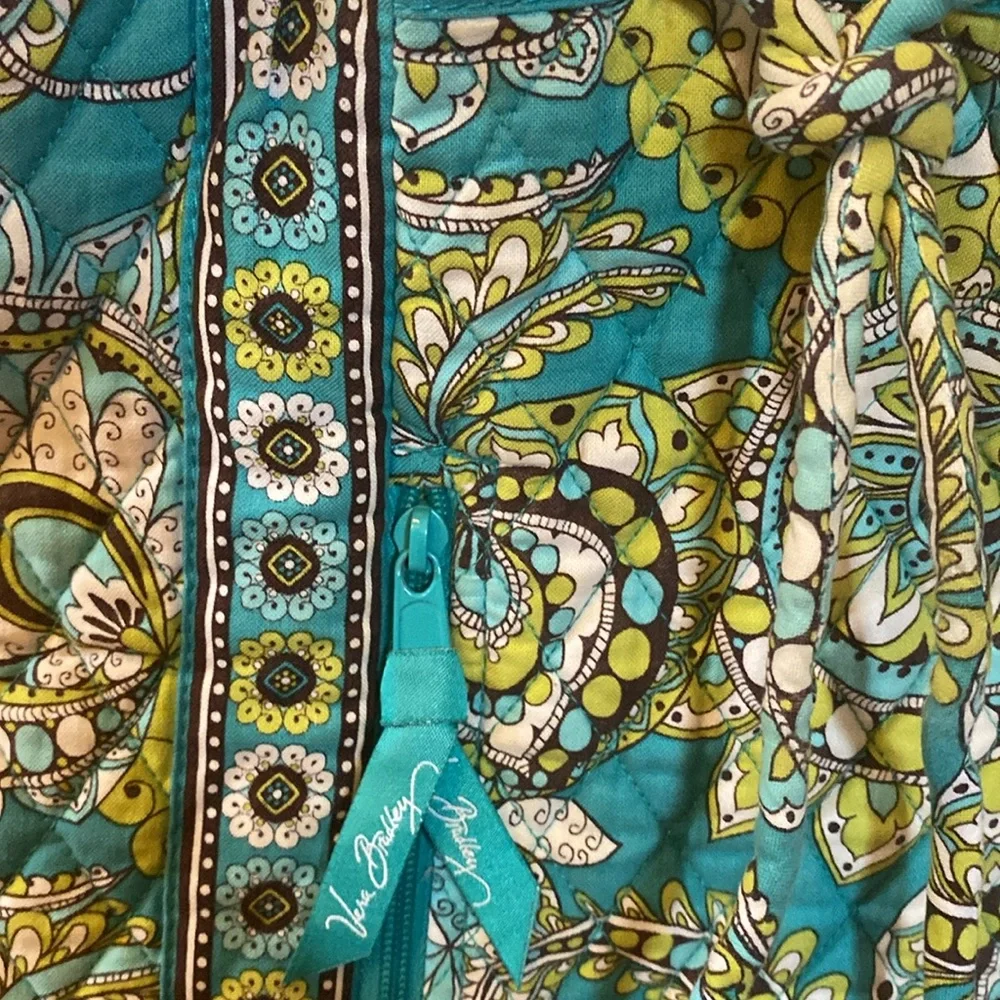 Vera Bradley quilted poppy teal color drawstring backpack book bag purse 15x12